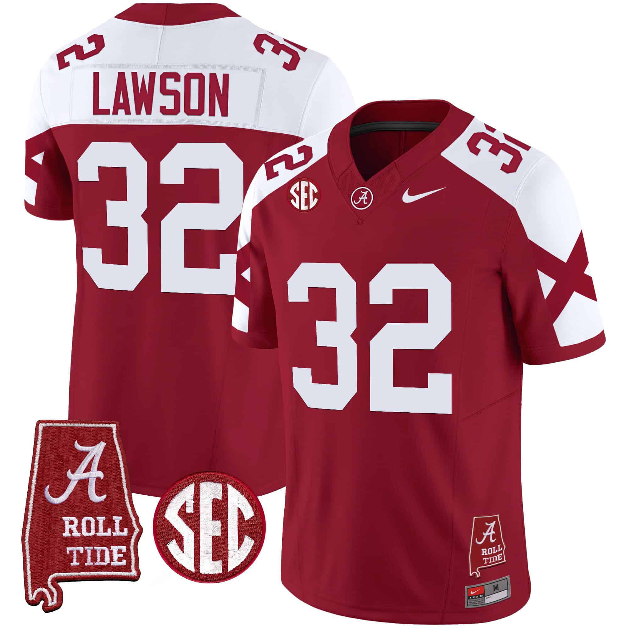 Men Alabama Crimson Tide #32 Lawson Red Map Vapor Limited 2024 Nike NCAA Jersey style 1